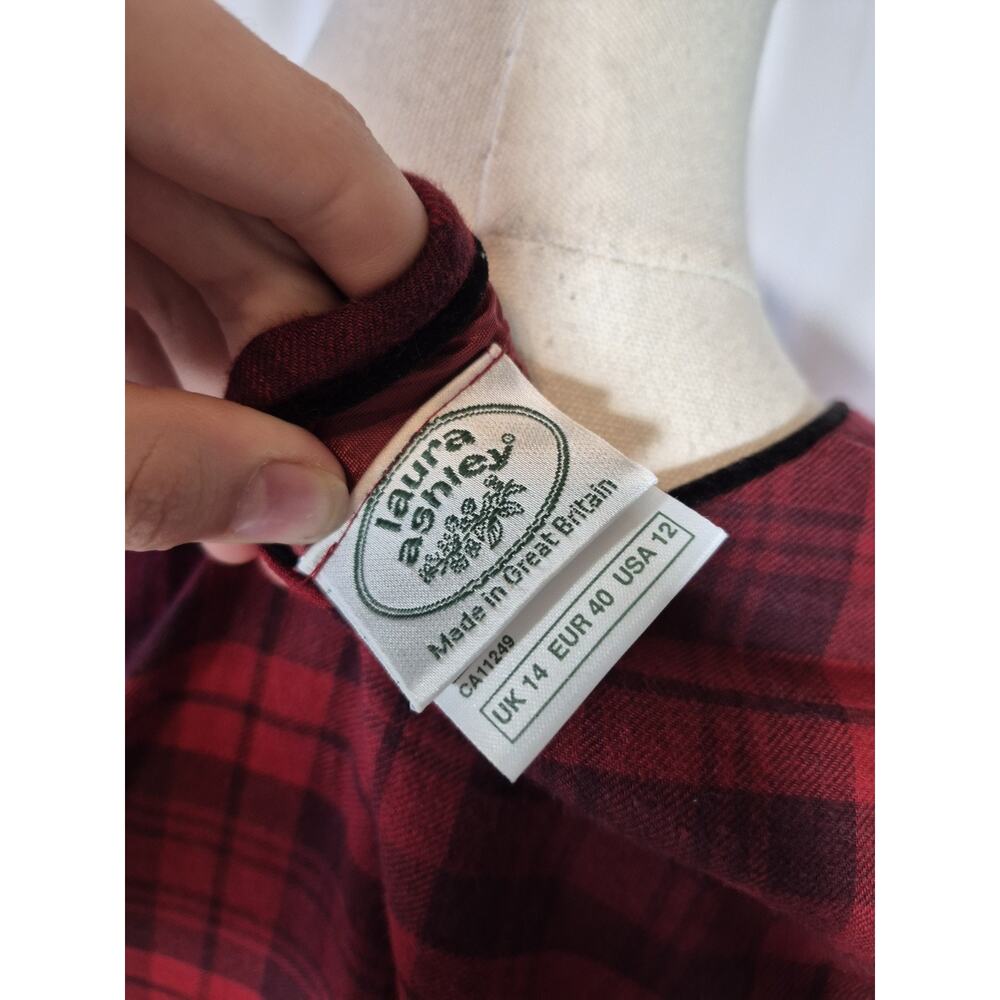 Vintage Laura Ashley Red Plaid Wool Blend Tartan Midi Dress US 12 - Picture 11 of 12